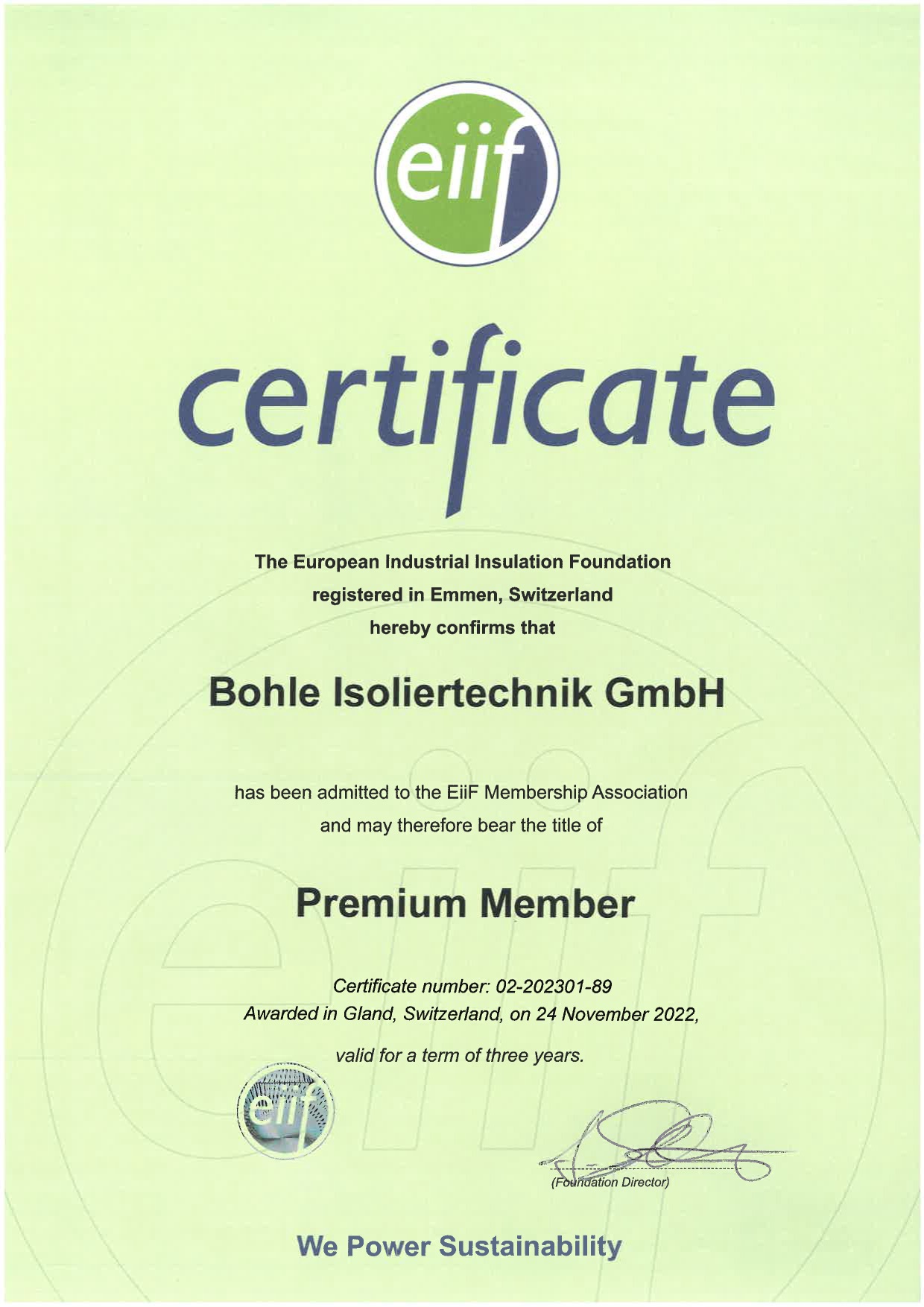 wieder Premium Mitglied des Eiif | Bohle-Gruppe